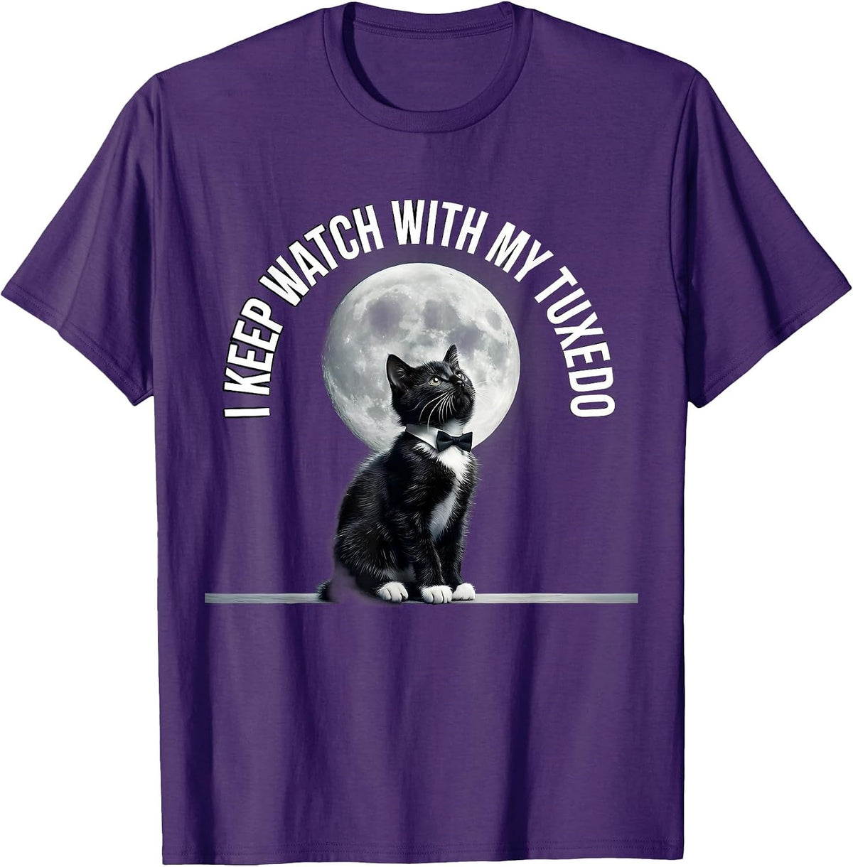 I Keep Watch With My Tuxedo Funny Tuxedo Cat Lover Gift T-Shirt - Purple