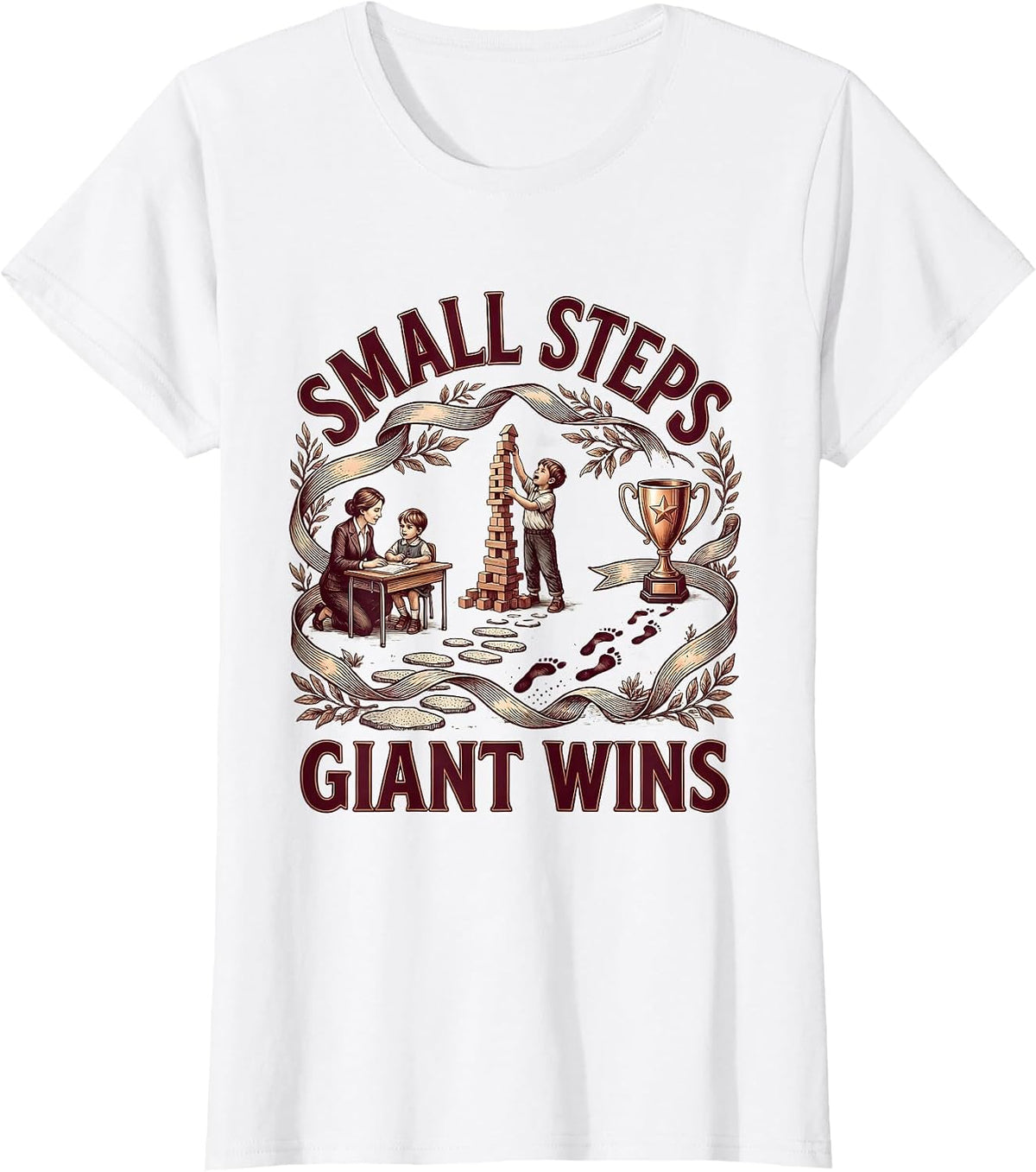 Small Steps Giant Wins Special Education Teacher T-Shirt - White