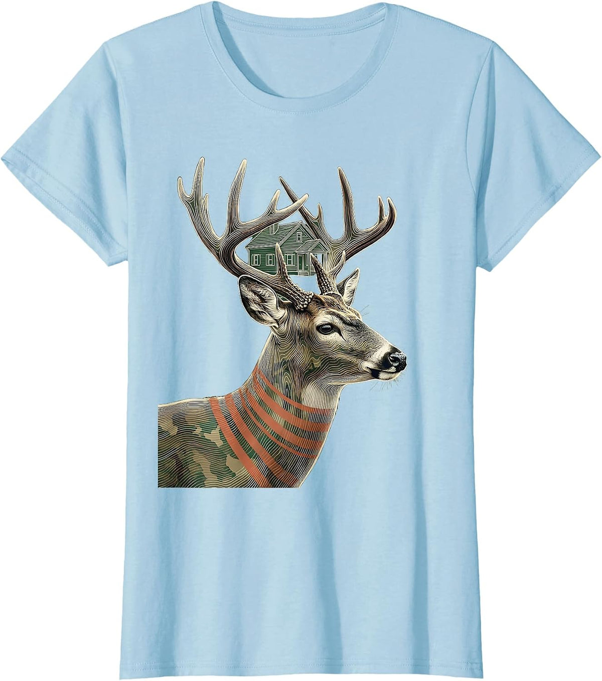 Whitetail Buck Topographic Contour Hunting Dad Gift T-Shirt - Baby Blue