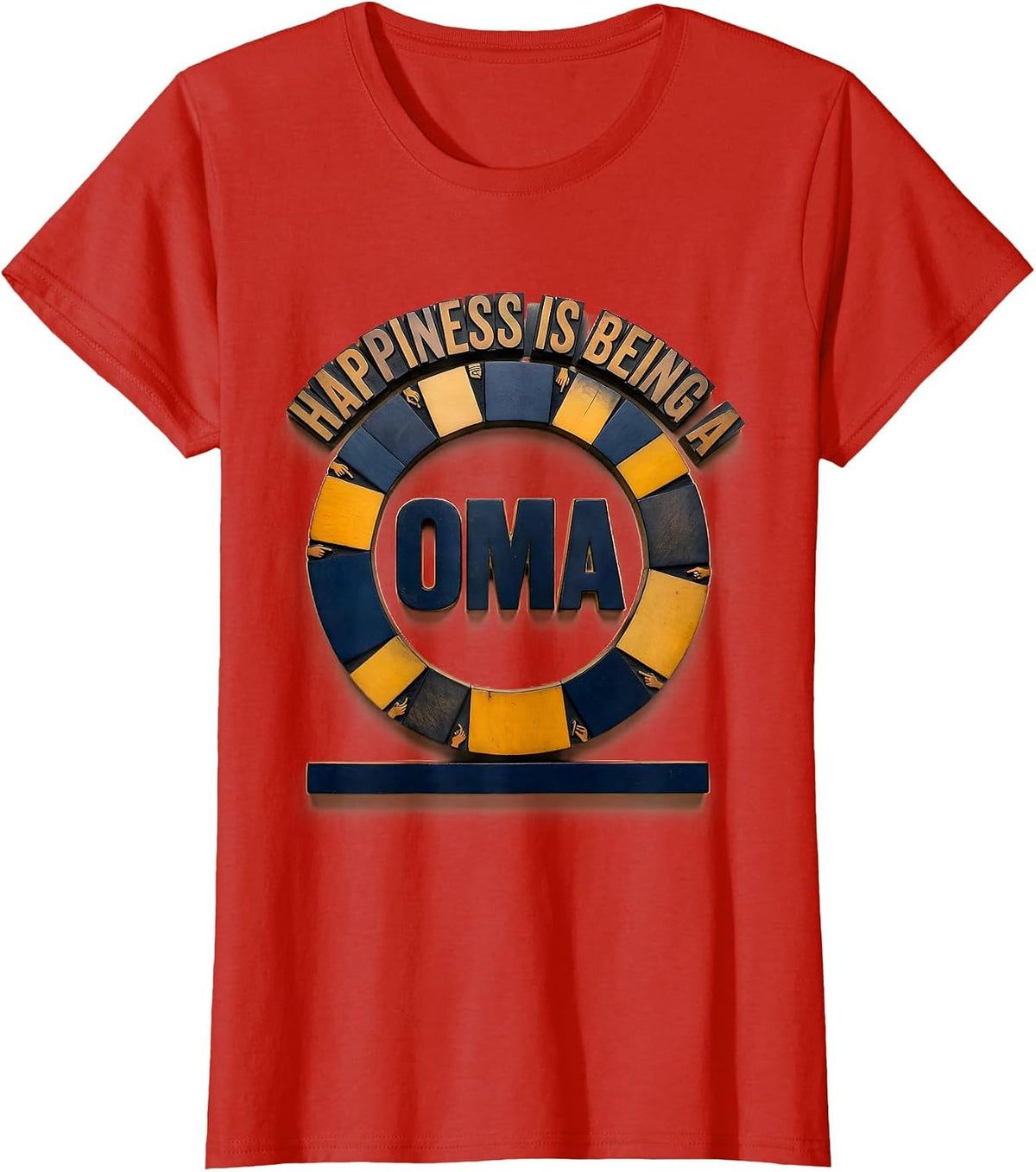 Women's Happiness Is Being A Oma Wood Type Letterpress Grandma T-Shirt - Red
