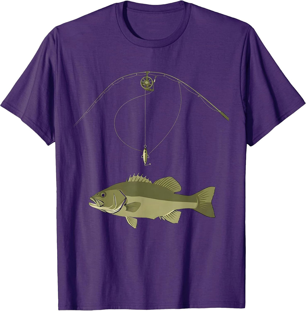 Men's Geometric Largemouth Bass Minimalist Fishing Humor T-Shirt - Purple