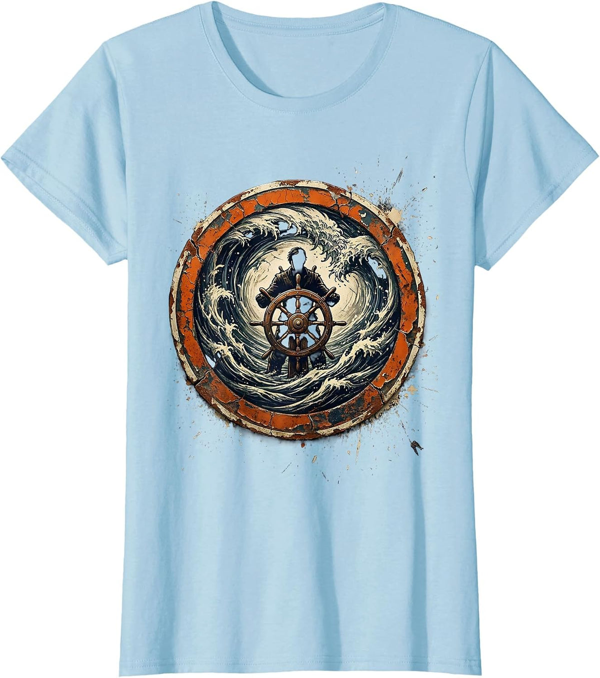 Women's Chaos Coordinator Ship Wheel Whirlpool Graphic T-Shirt - Baby Blue