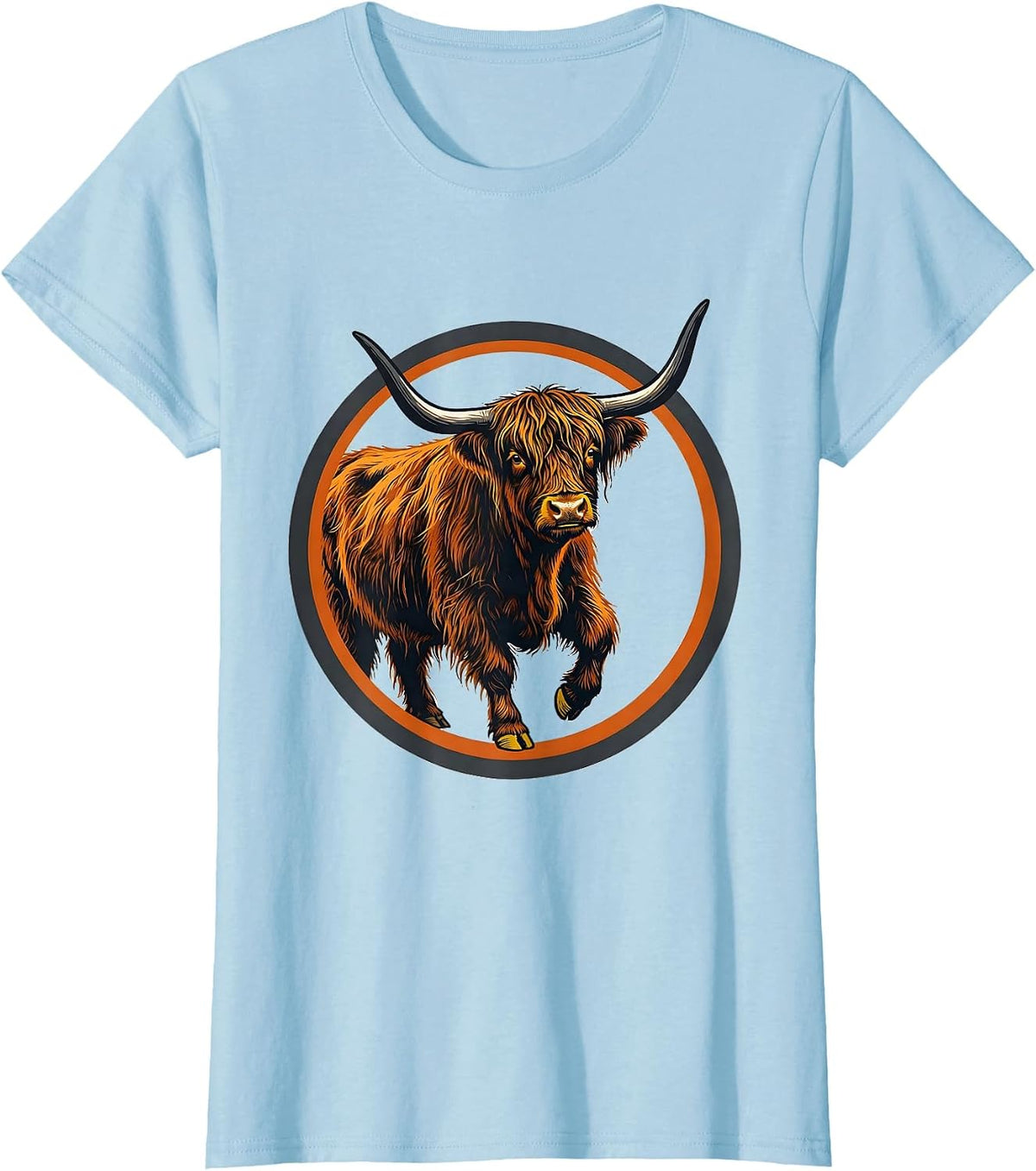 Highland Cow Screenprint Poster Farm Animal Humor T-Shirt - Baby Blue