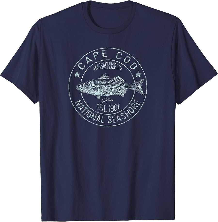 JCombs: Cape Cod National Seashore, MA, Striped Bass T-Shirt - Navy Blue