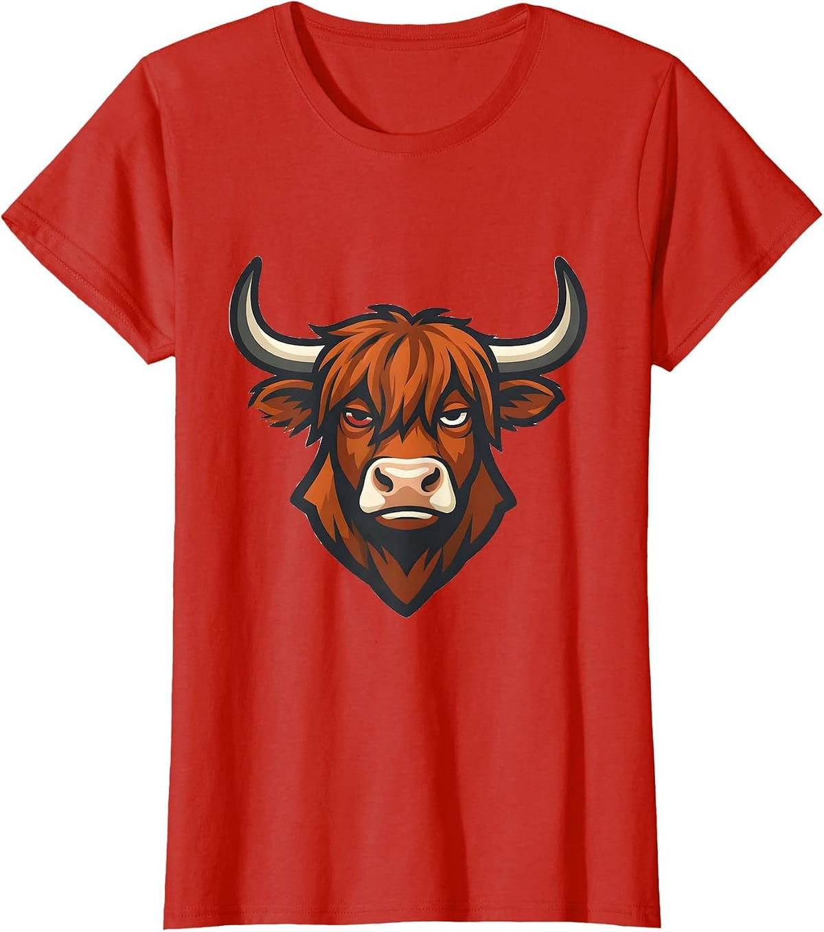 Women's Highland Cow Compact Mascot Farm Humor Novelty T-Shirt - Red