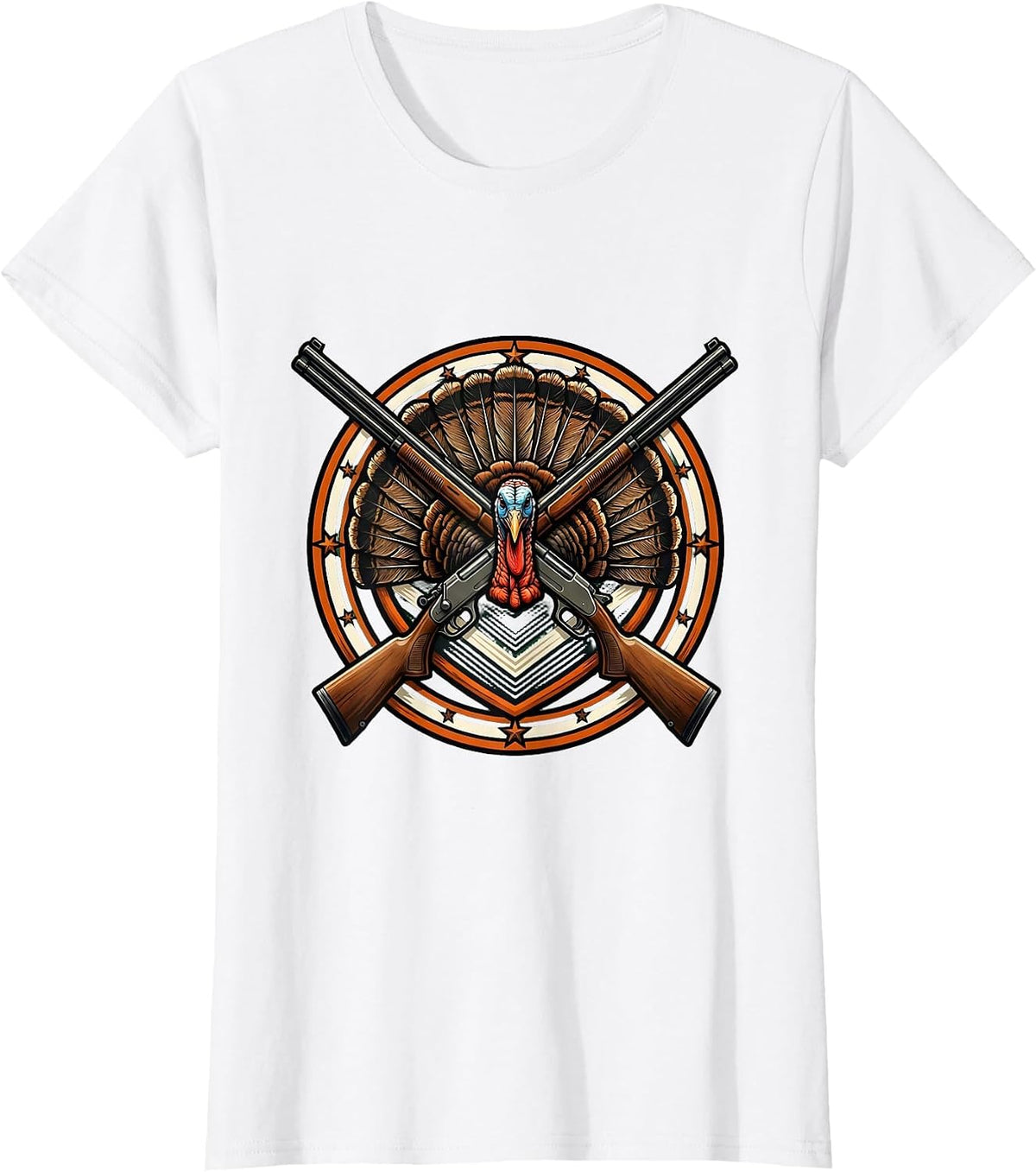 Thanksgiving Hunting Rifle and Turkey Feathers Design T-Shirt - White