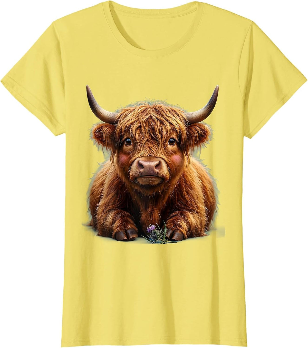 Shaggy Highland Cow Cute Kawaii Scottish Humor T-Shirt - Lemon Yellow