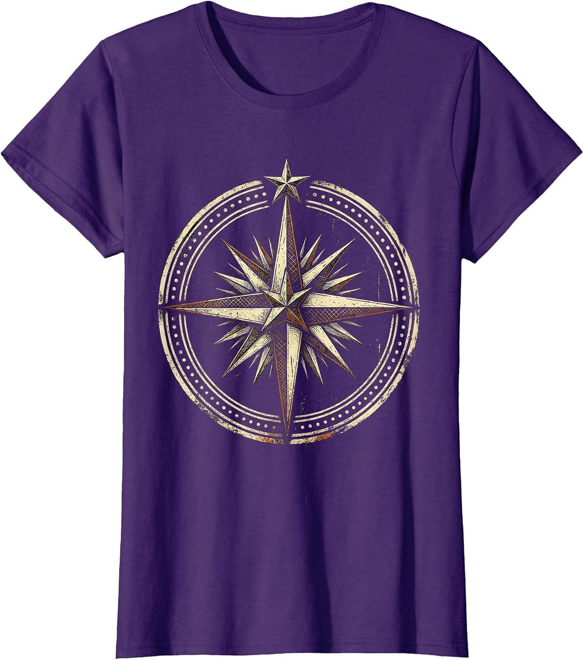 Women's Social Worker Compass Rose Guiding Star Design T-Shirt - Purple