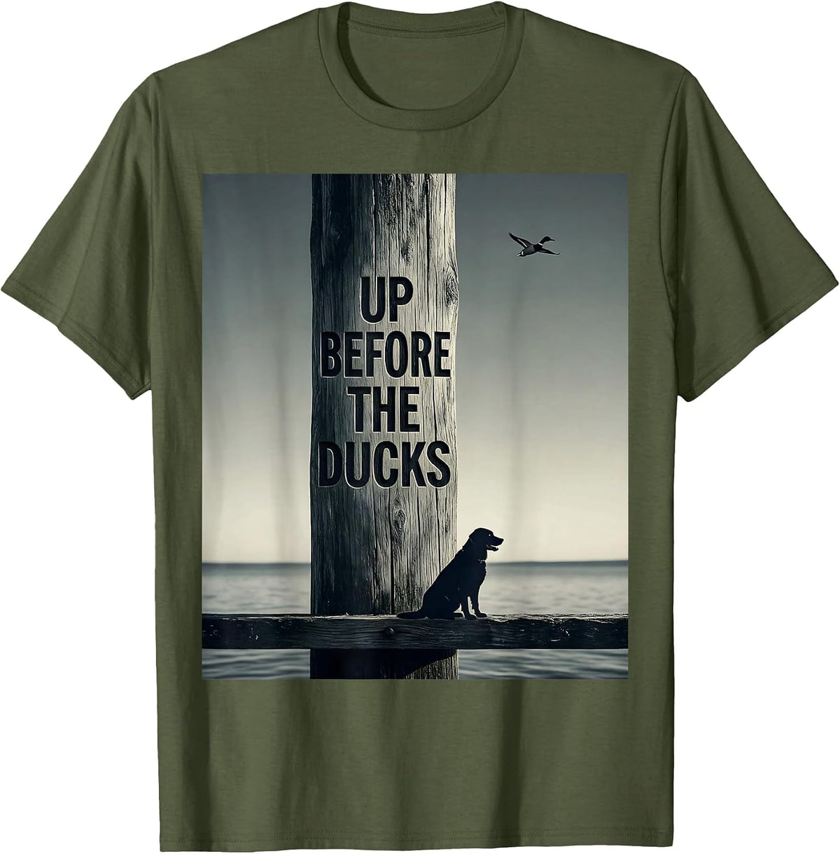 Up Before The Ducks Vintage Duck Hunting Labrador Retriever T-Shirt - Olive Green
