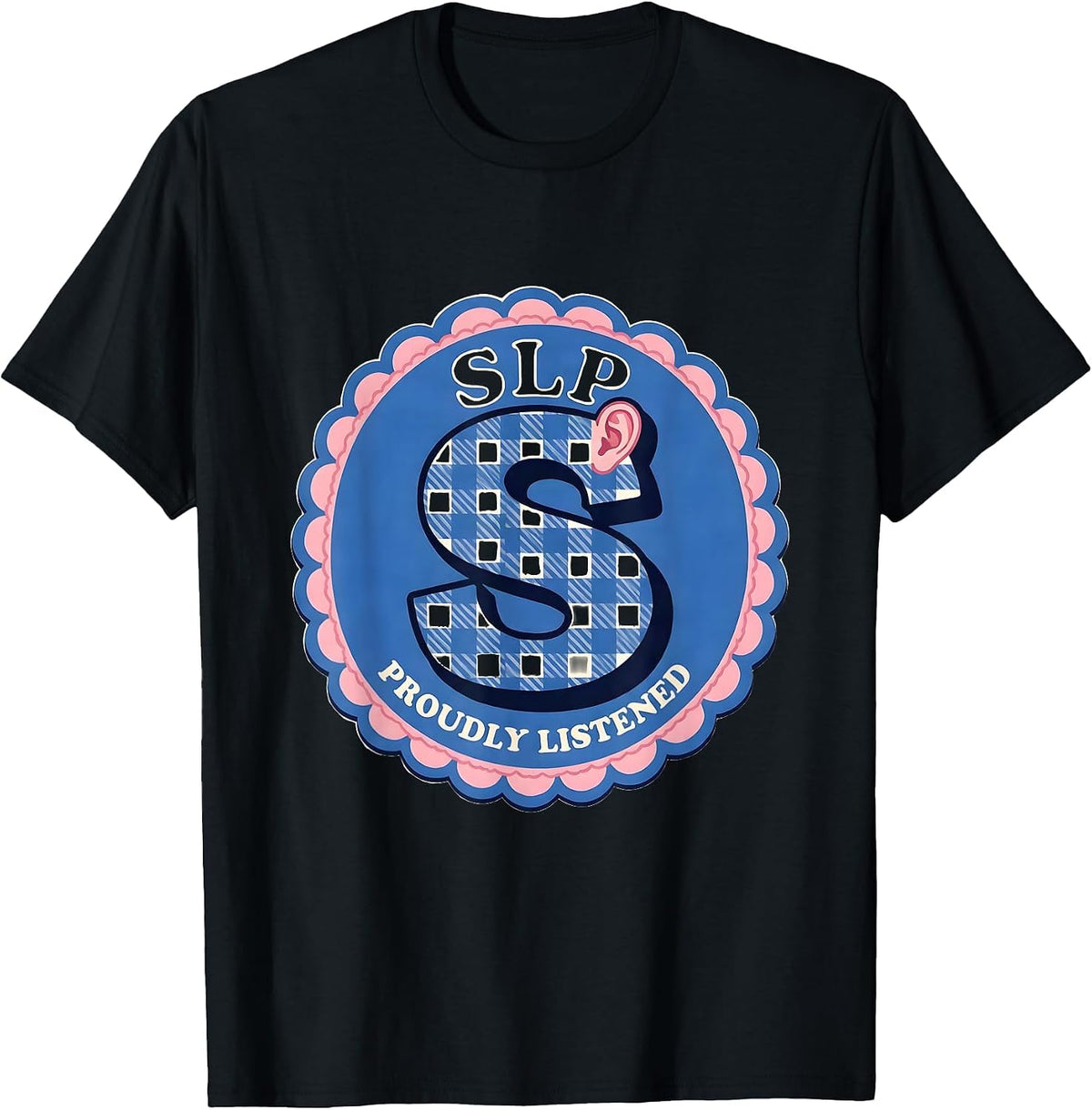 Men's SLP Proudly Listened Gingham Picnic Cute Speech Language T-Shirt - Black