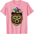 Bear Animal Lover Cute Mardi Gras Carnival Jester T-Shirt, Men, Pink, Large - As Pictured
