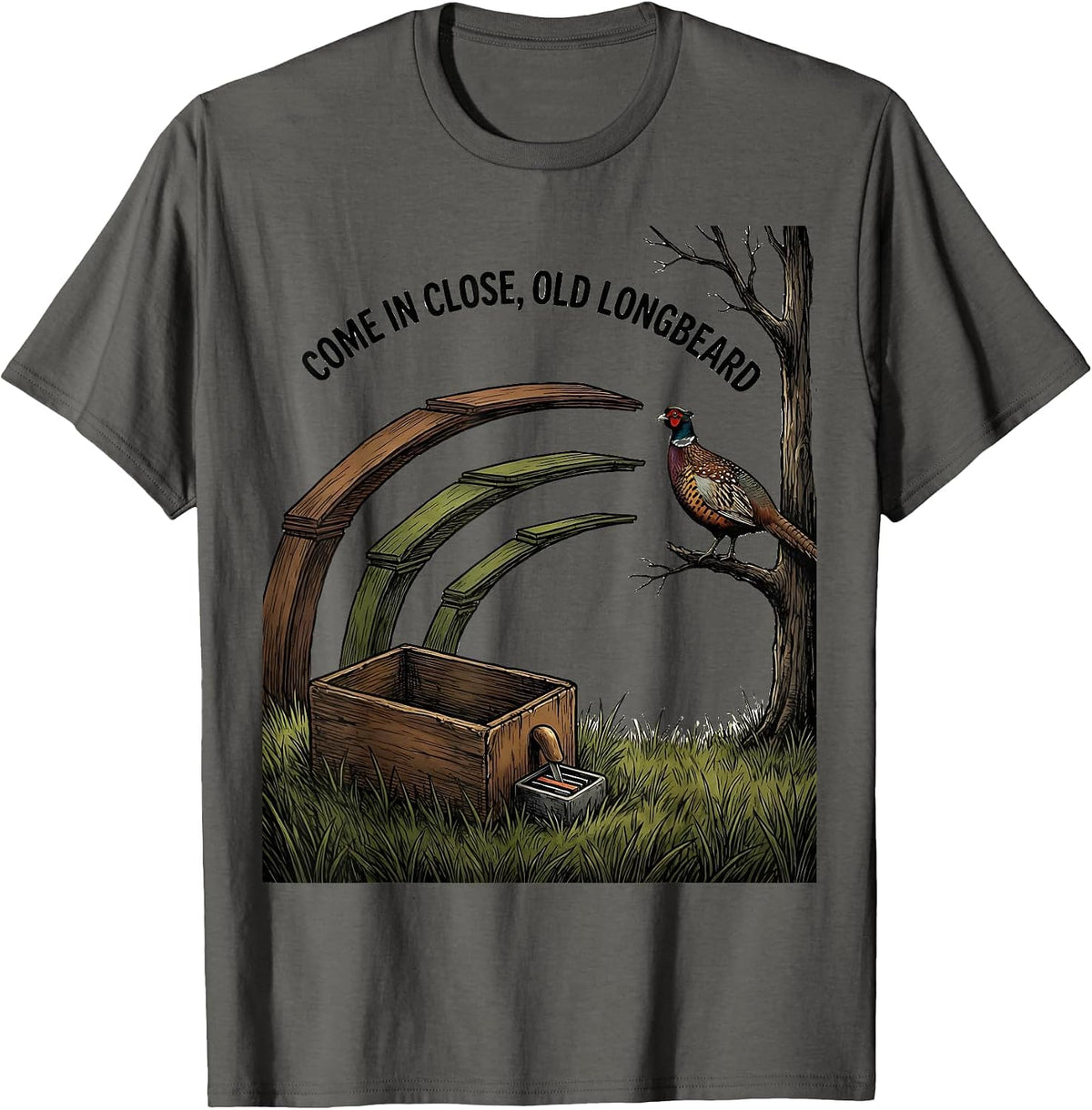 Come In Close, Old Longbeard Funny Turkey Hunting Season T-Shirt - Asphalt Grey