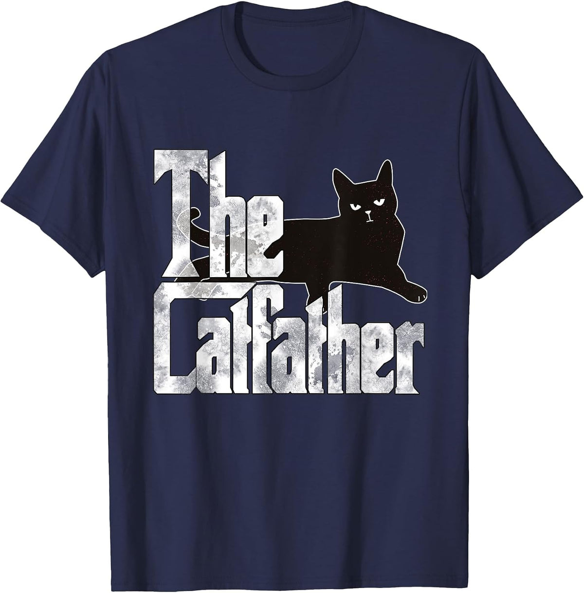 Cat Dad The Catfather Lazy Black Cat Father Kitty Daddy T-Shirt - Navy Blue