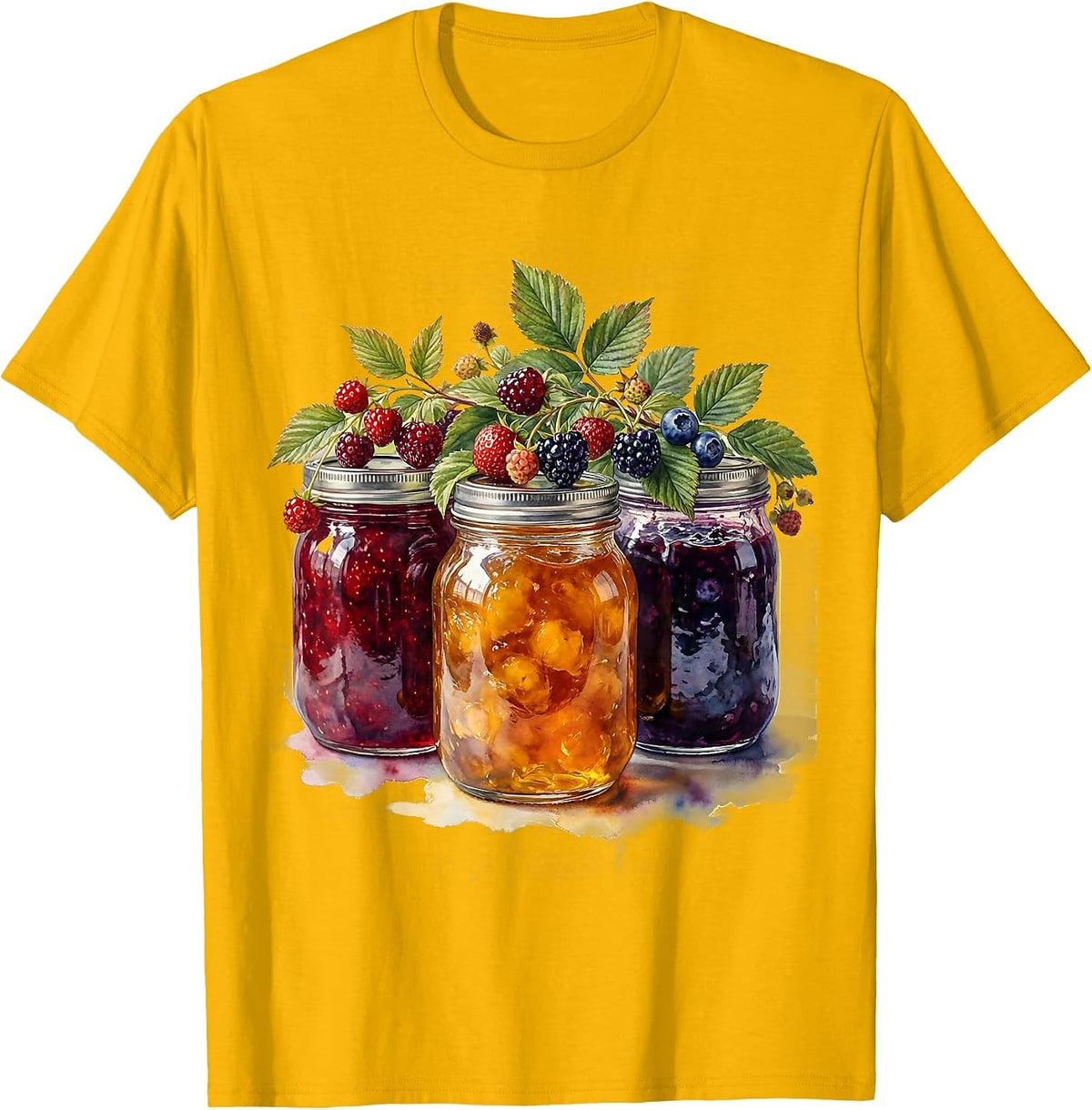 Grandma's Mason Jar Preserves Colorful Illustration T-Shirt - Golden Yellow