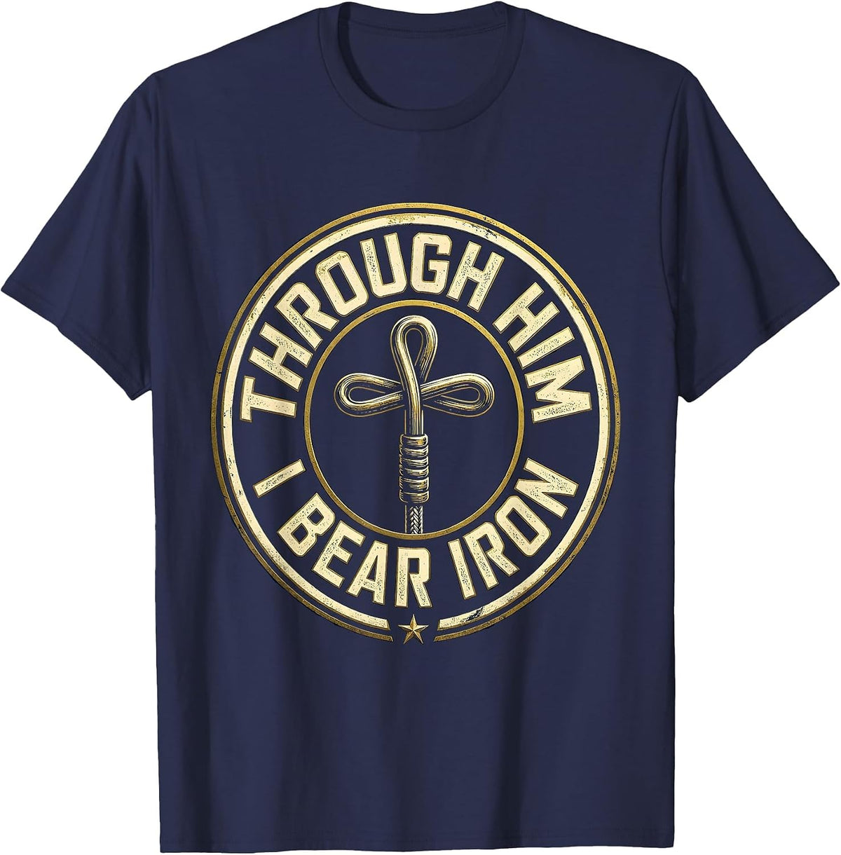 Through Him I Bear Iron Christian Gym Faith Workout T-Shirt - Navy Blue