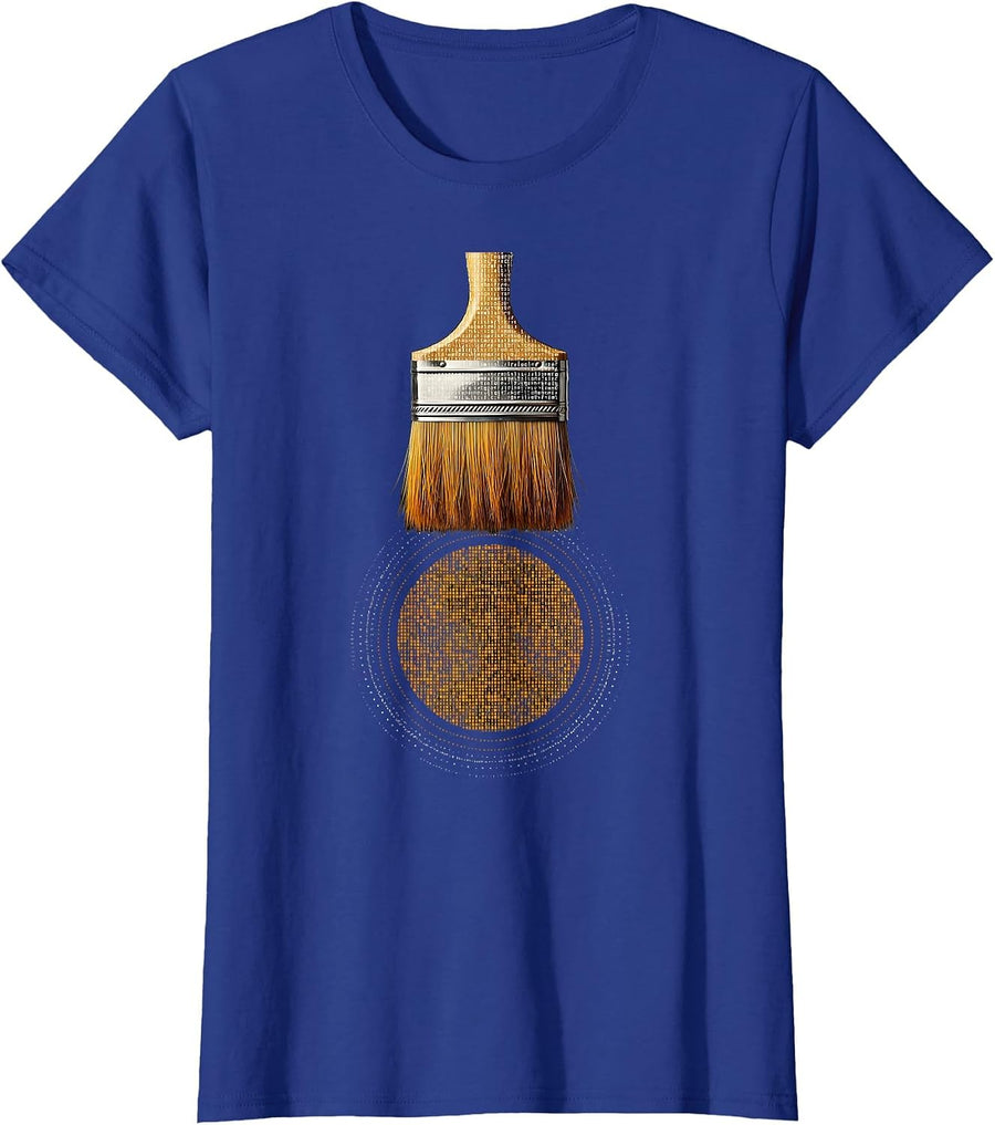 Paint Brush Ink Dot Art Graphic Design T-Shirt, Women, Royal Blue, Large - As Pictured