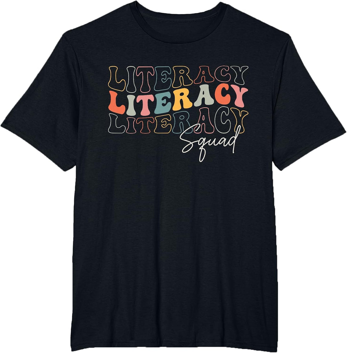 Literacy Squad Groovy Design for Literacy Teacher Students T-Shirt - Black