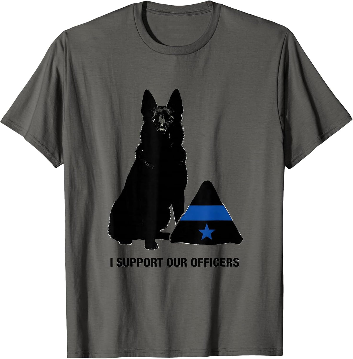 I Support Our Officers Patriotic Police K9 Supporter Thin T-Shirt - Asphalt Grey
