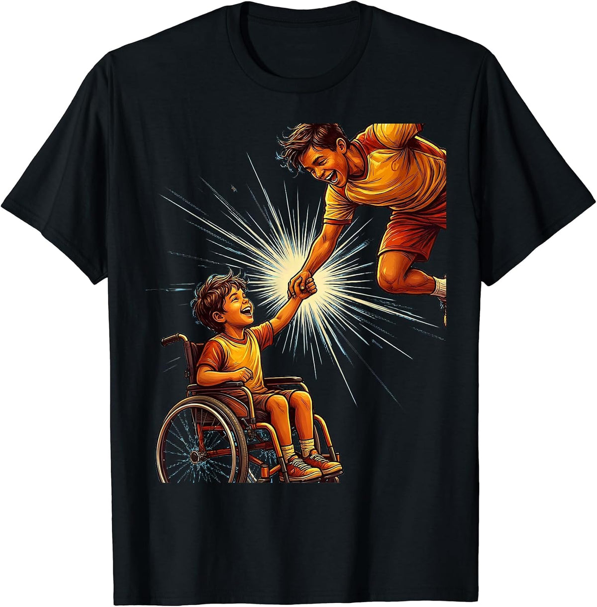 Men's Special Education Wheelchair High-Five Inclusion Design T-Shirt - Black