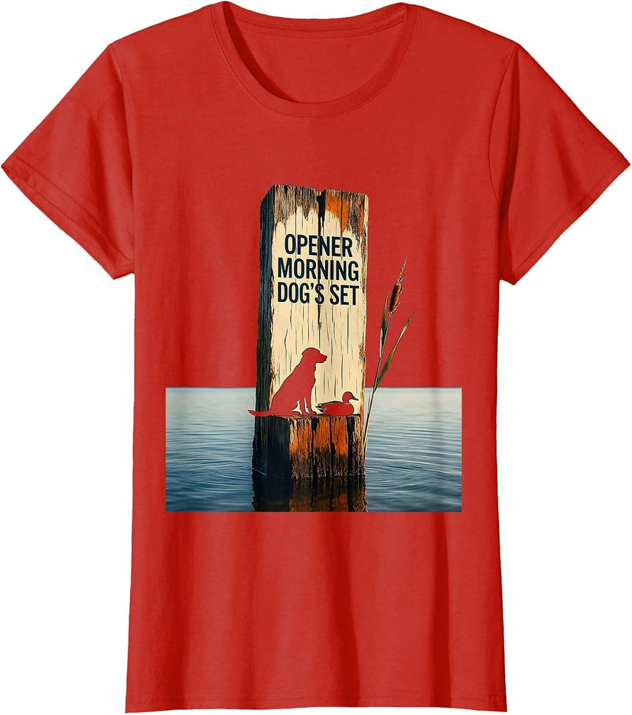 Women's Opener Morning Dogs Set Local Boy Hunting Dog Retriever Duck T-Shirt - Red