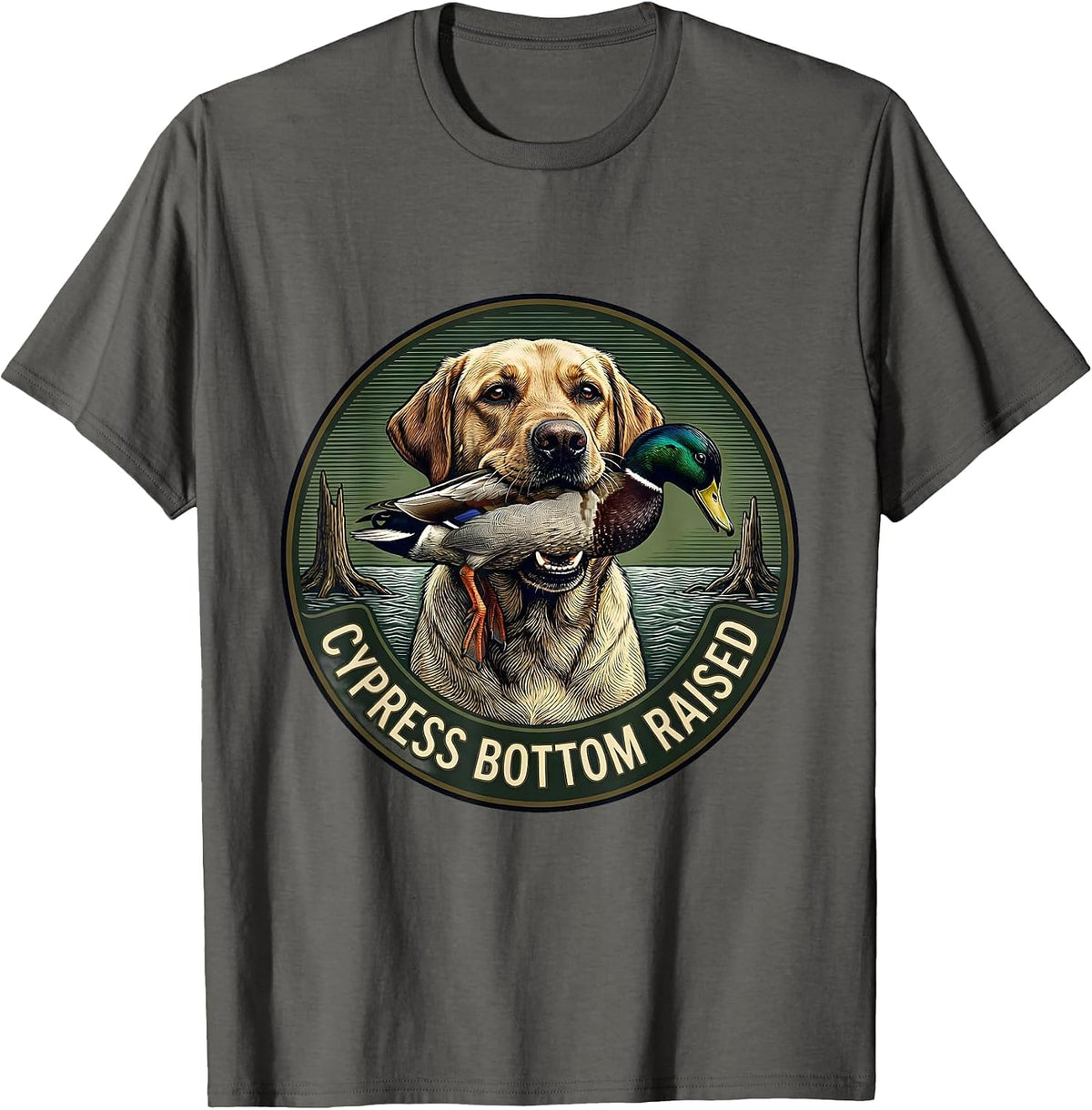 Cypress Bottom Raised Crosshatch Labrador Duck Hunting T-Shirt - Asphalt Grey