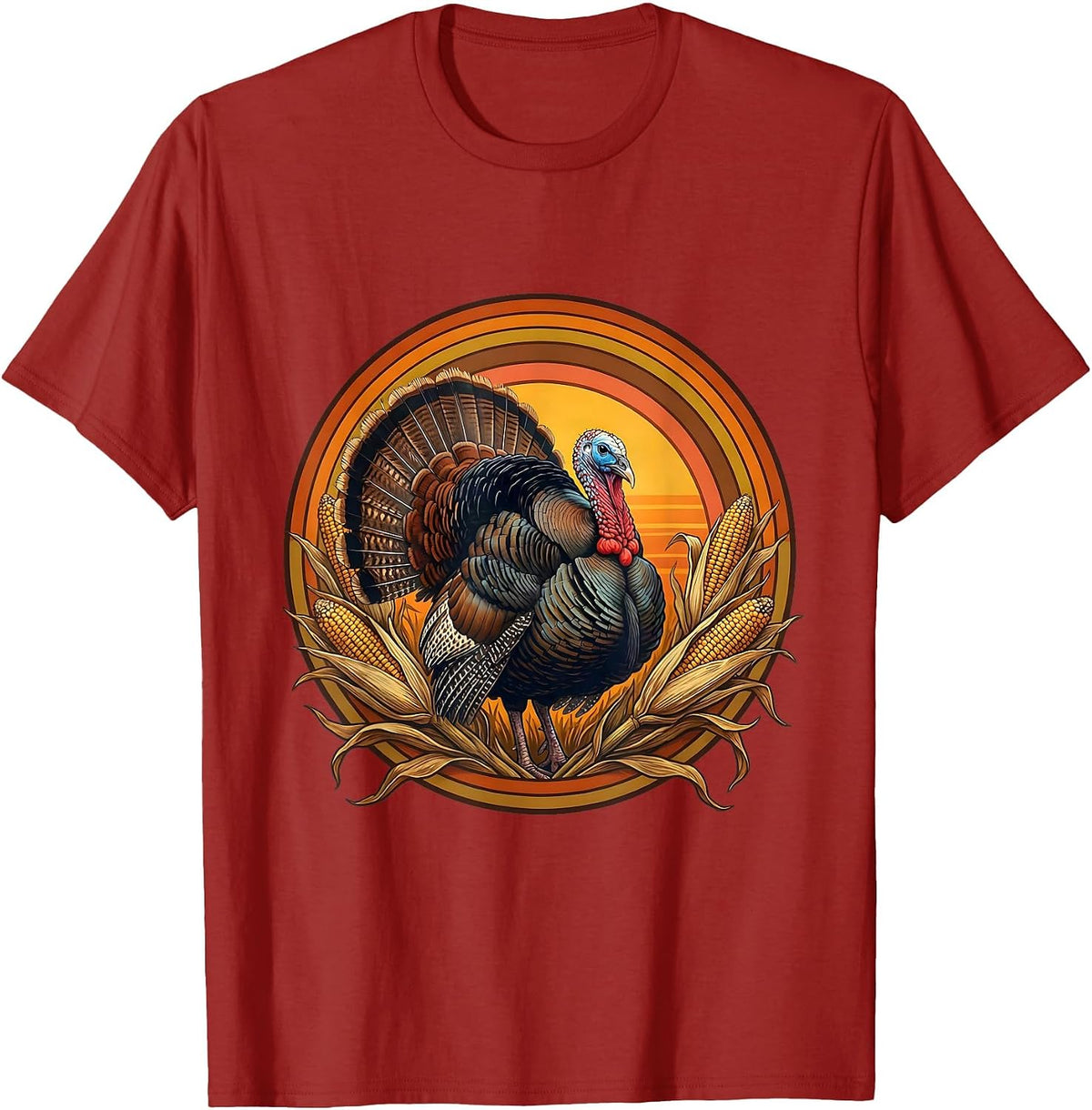 Wild Turkey Strutting Through Fall Cornfield T-Shirt - Cranberry Red