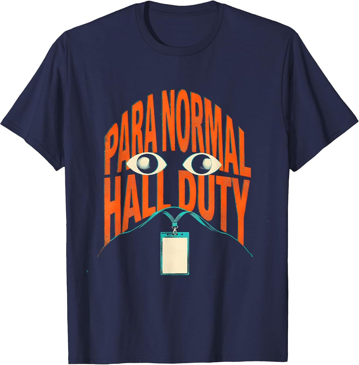 Men's Para Normal Hall Duty Risograph Ghost Paraeducator Halloween T-Shirt - Navy Blue