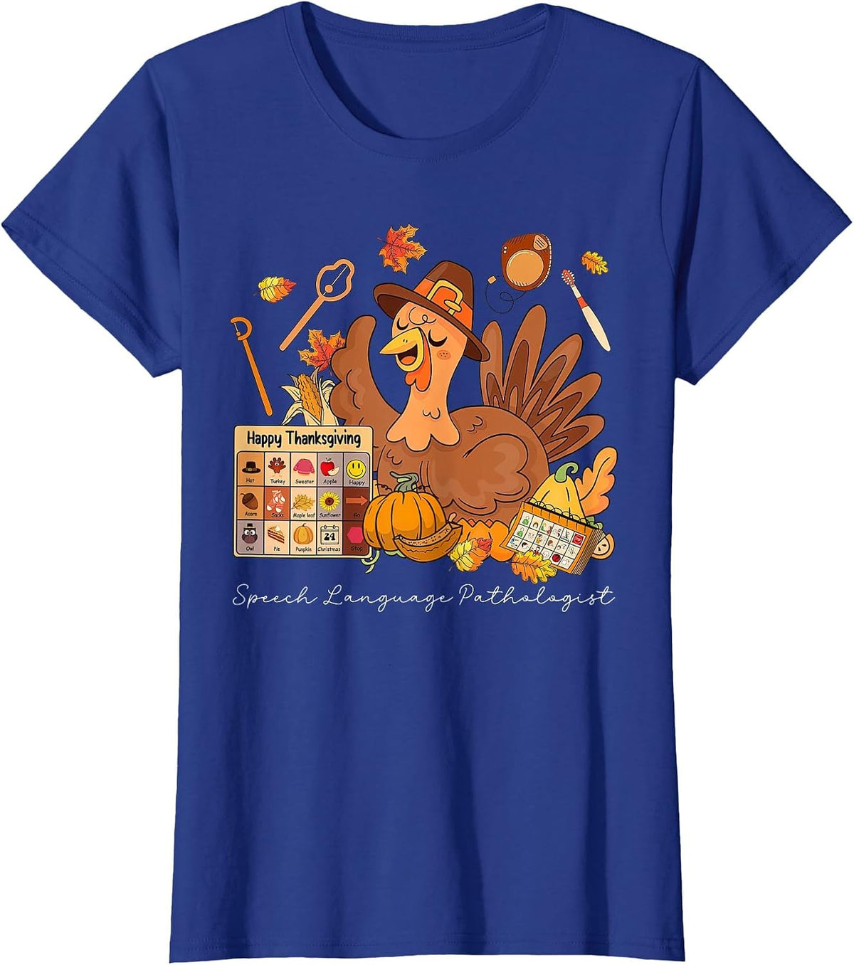 Thanksgiving Speech Therapy Pathologist Turkey Fall Thankful T-Shirt - Royal Blue