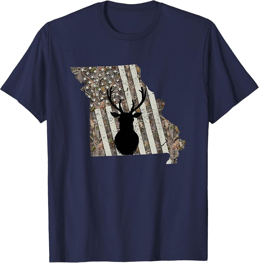Missouri Whitetail Deer Hunting T-Shirt - Navy Blue