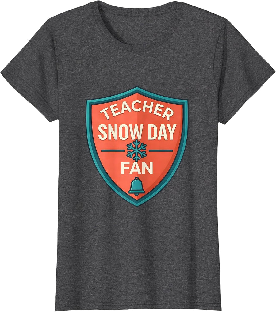 Women's Teacher Snow Day Fan Funny Teacher Christmas Winter Break T-Shirt - Dark Heather Grey