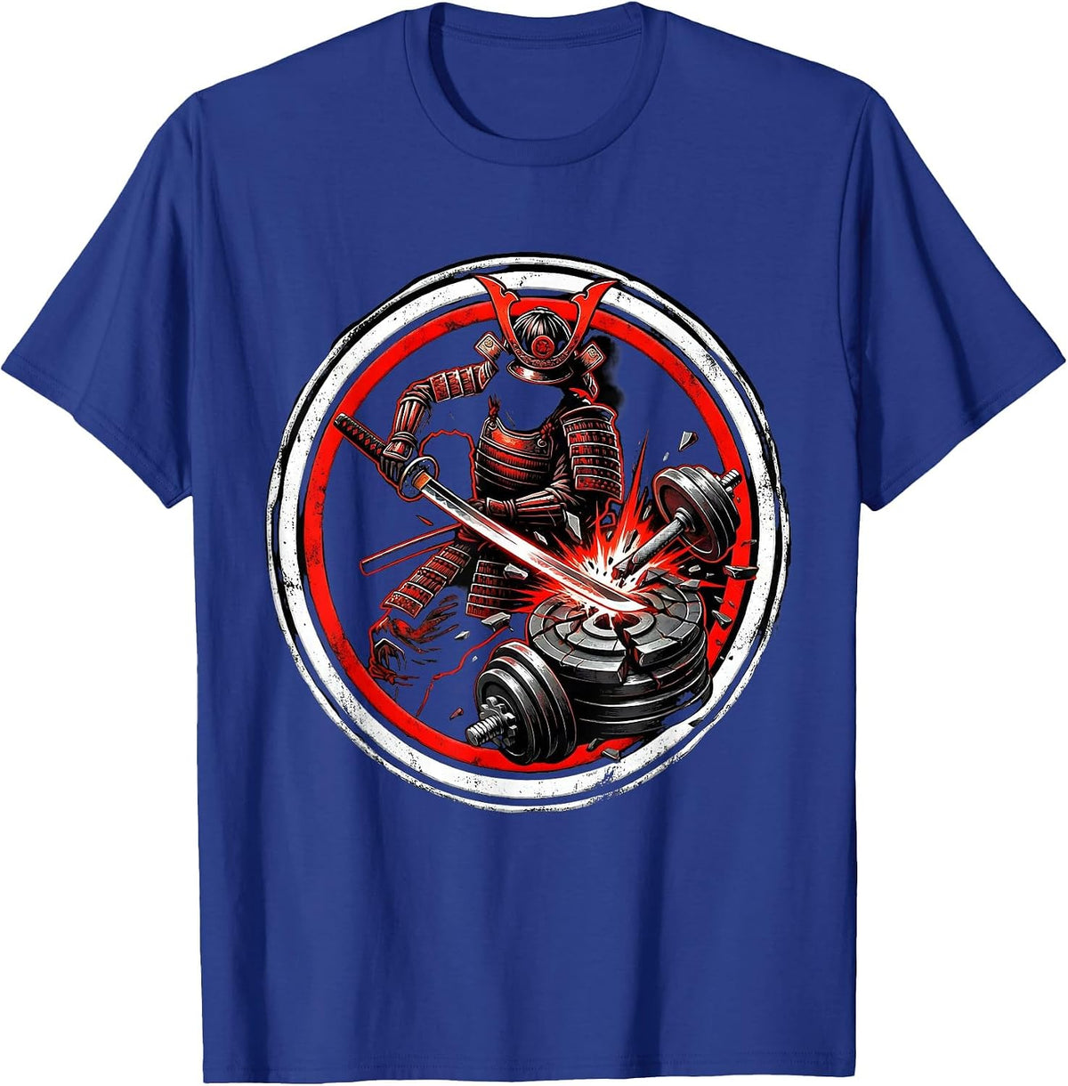Samurai Warrior Gym Dumbbell Slice Graphic T-Shirt - Royal Blue
