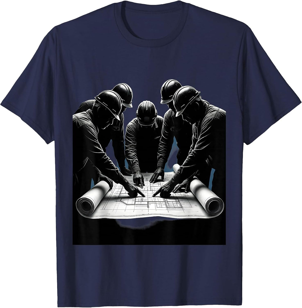 Blue Collar Crew Blueprint Hard Hat Graphic T-Shirt - Navy Blue