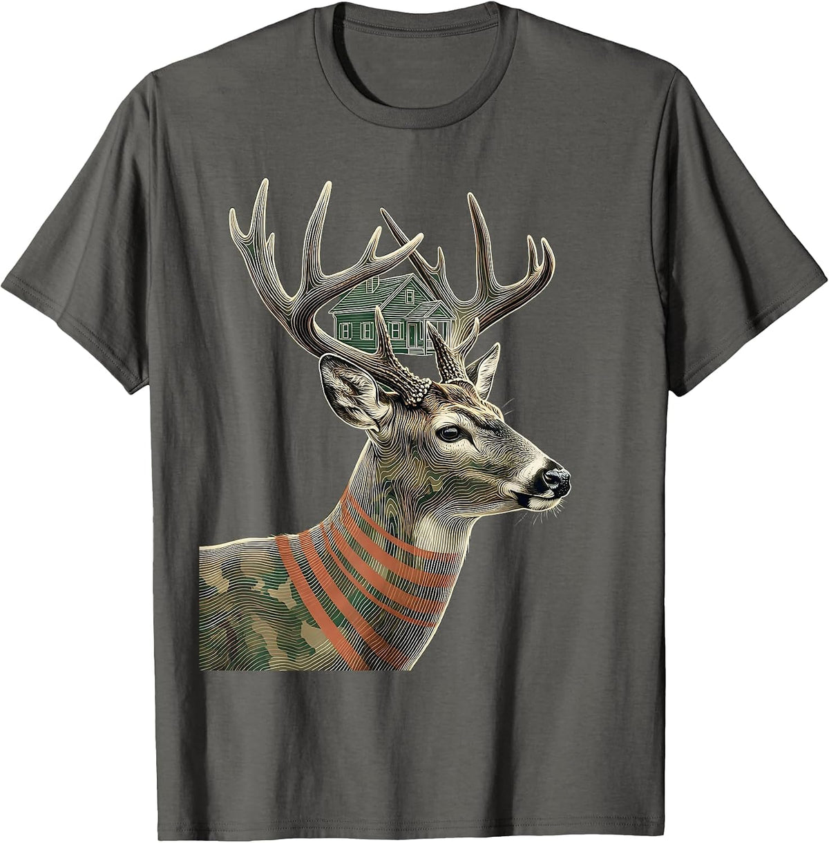 Whitetail Buck Topographic Contour Hunting Dad Gift T-Shirt - Asphalt Grey