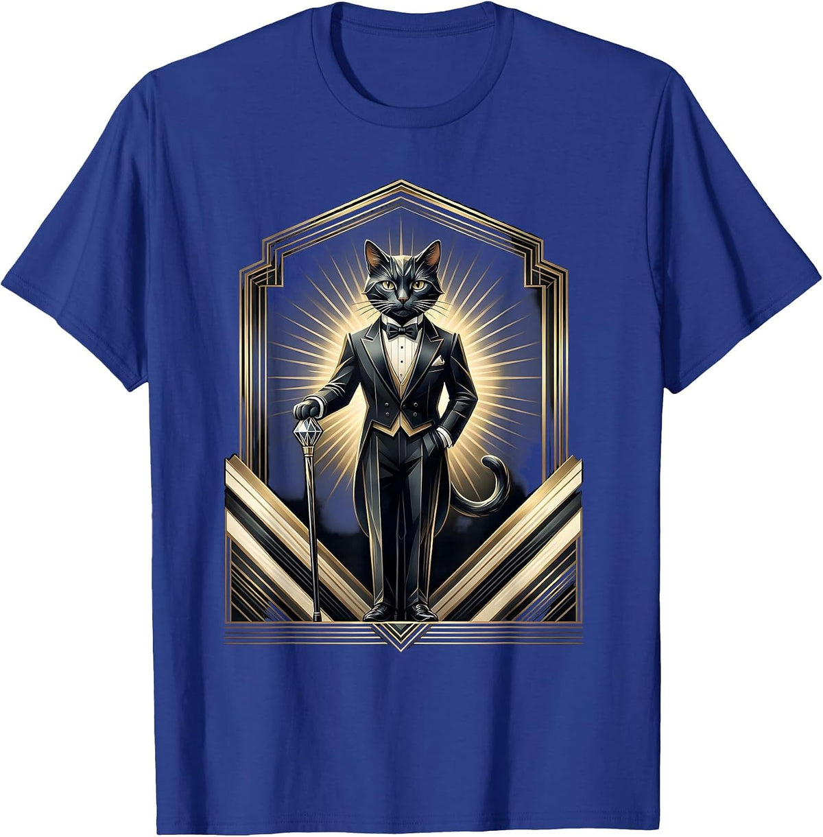 Dapper Cat in Tiny Tuxedo with Cane T-Shirt - Royal Blue