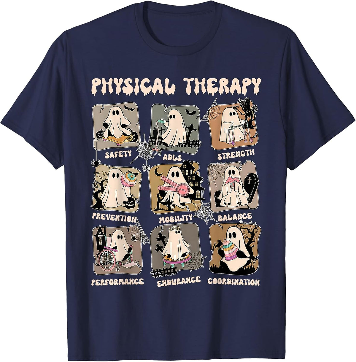 Cute Ghost Physical Therapy PT Physical Therapist Halloween T-Shirt - Navy Blue