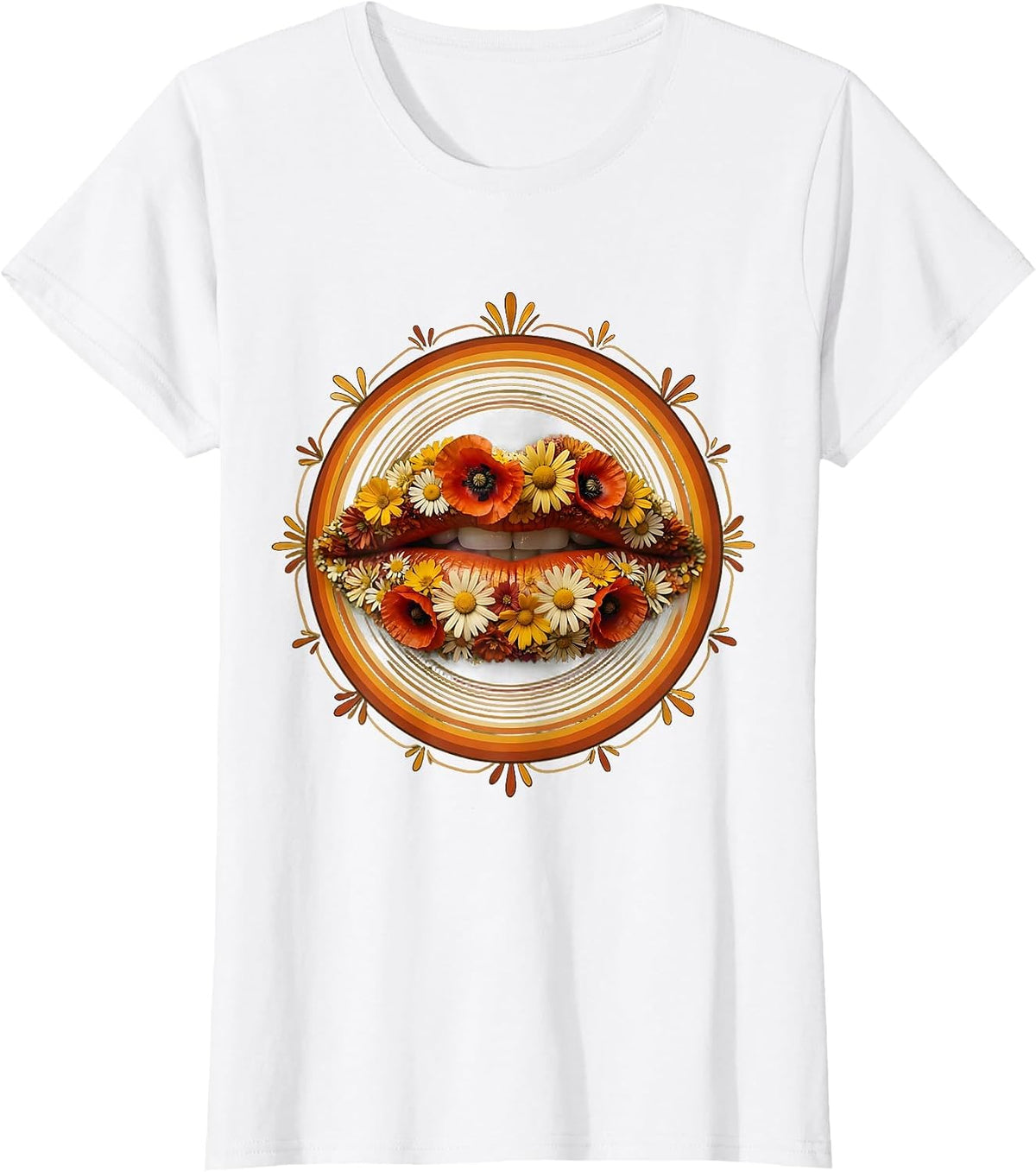 Women's Speech Therapy Wildflower Lips Floral Art Design T-Shirt - White