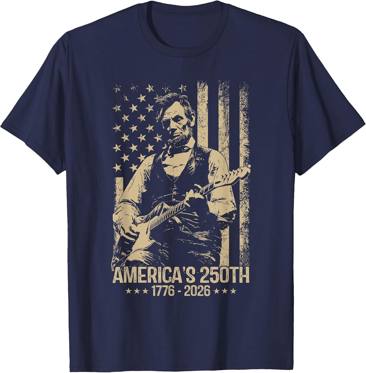 America's 250th Birthday Abraham Lincoln Playing Guitar T-Shirt - Navy Blue