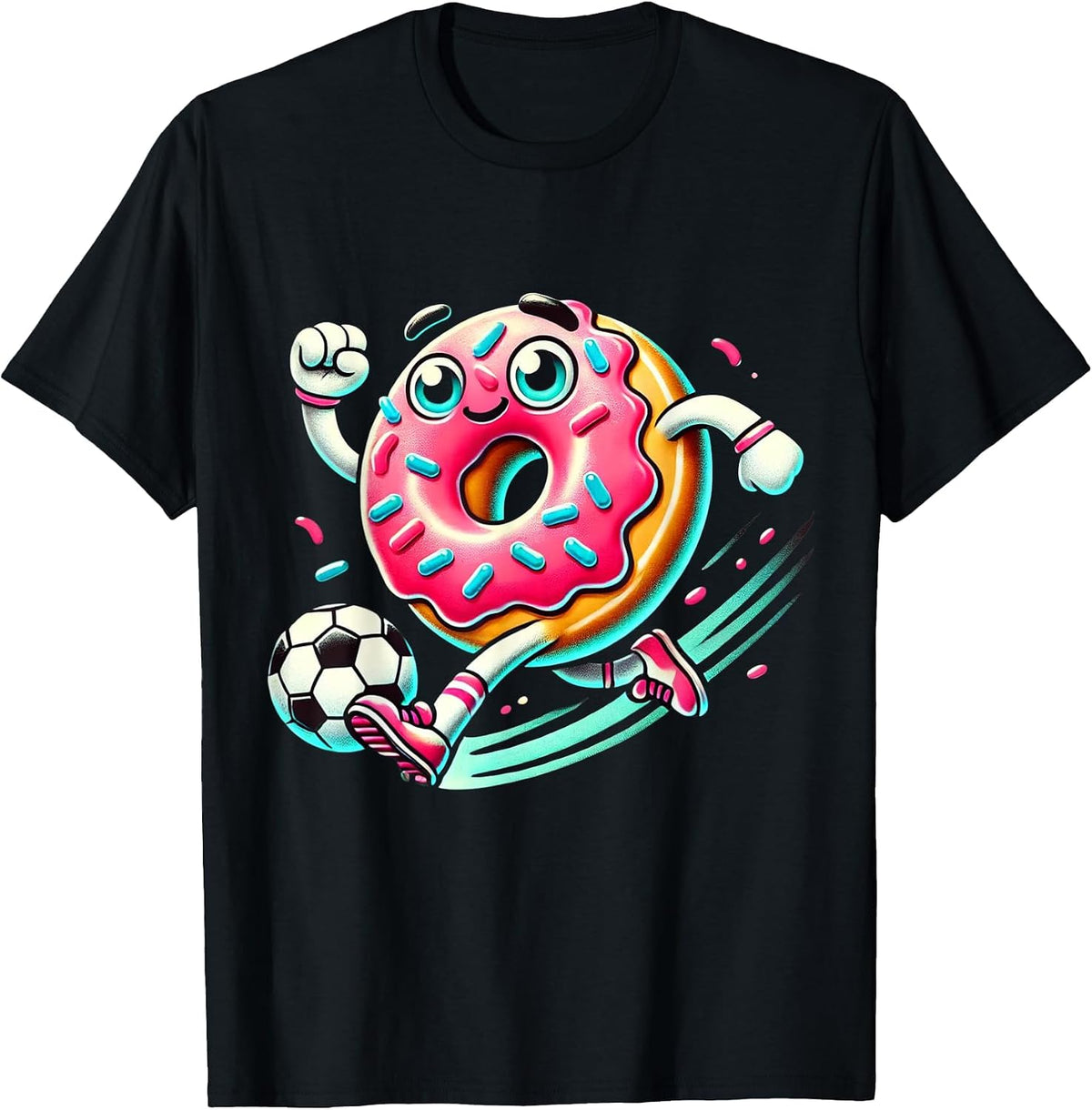 Funny Donut Playing Soccer Food Champ Sports Donut T-Shirt - Black