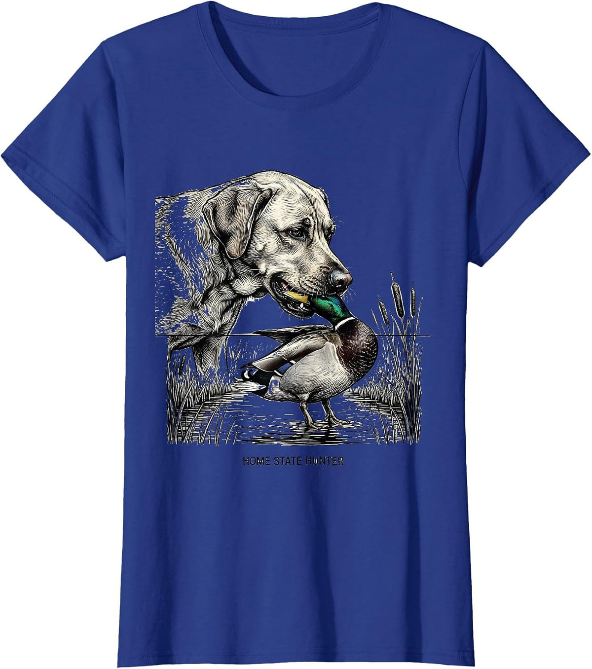 Women's Home State Hunter Line Art Labrador Duck Hunting Rural Pride T-Shirt - Royal Blue