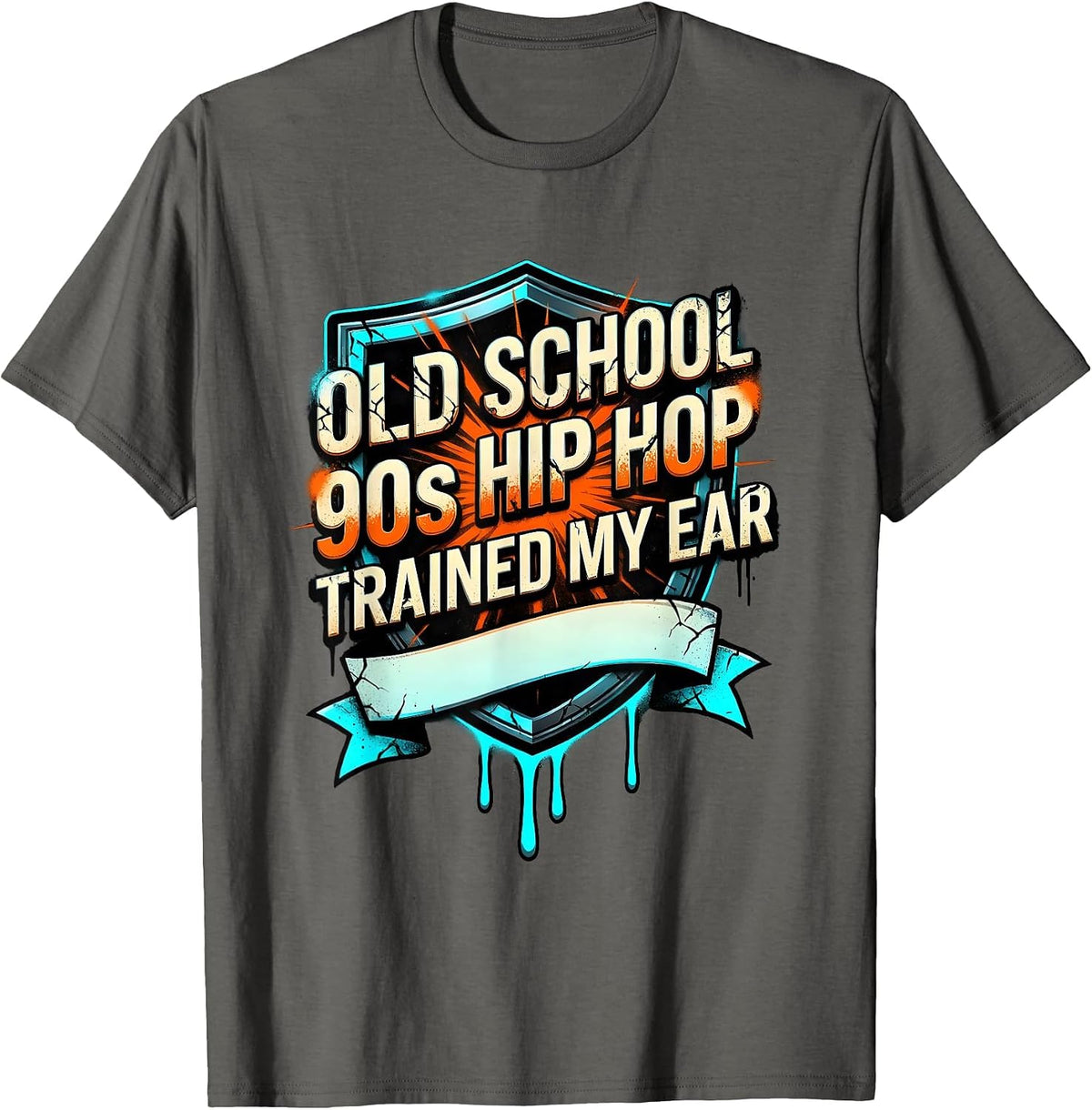 Men's Old School 90s Hip Hop Trained My Ear Graffiti Retro T-Shirt - Asphalt Grey