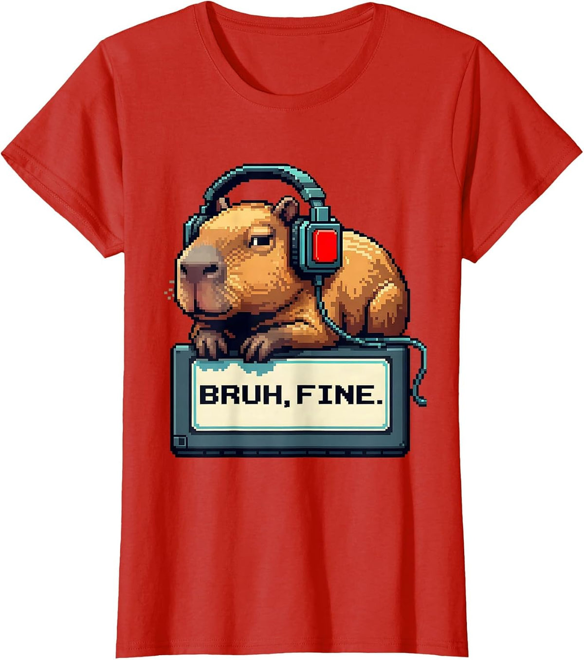 Women's Bruh Fine Pixel Art Capybara Gamer Meme Humor T-Shirt - Red