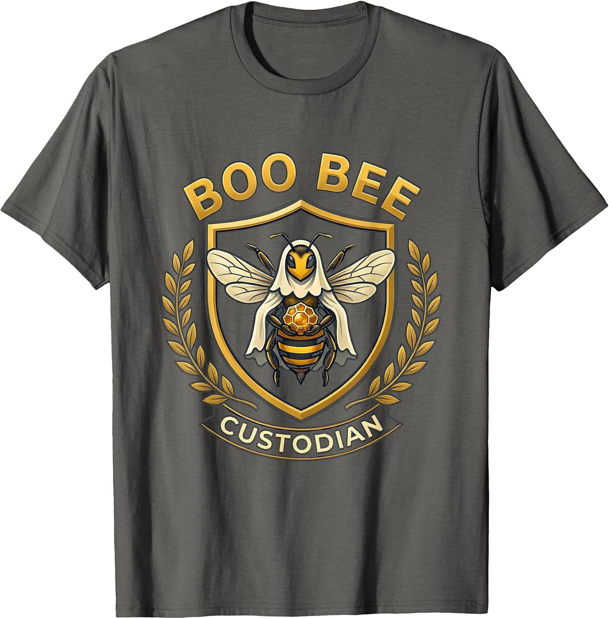 Boo Bee Custodian Funny Ghost Bees Halloween Costume Humor T-Shirt - Asphalt Grey