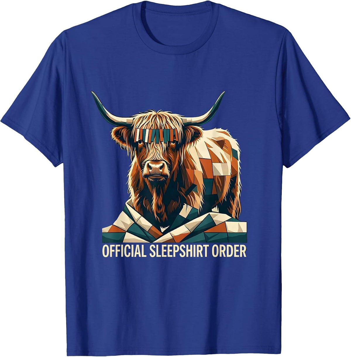 Official Sleepshirt Order Cozy Highland Cow Quilt Block T-Shirt - Royal Blue