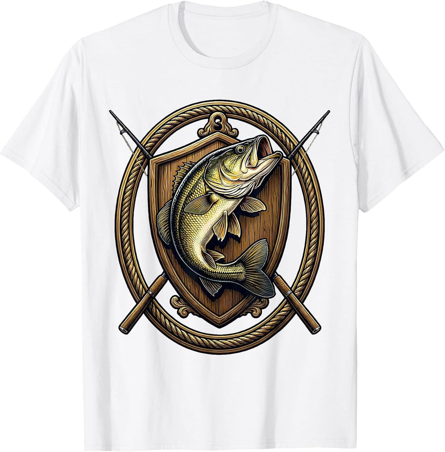 Men's Trophy Bass Mounted Plaque Fishing Graphic T-Shirt - White