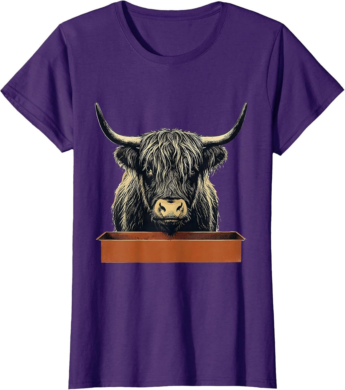 Women's Highland Cow Screenprint Poster Farm Humor Rural T-Shirt - Purple