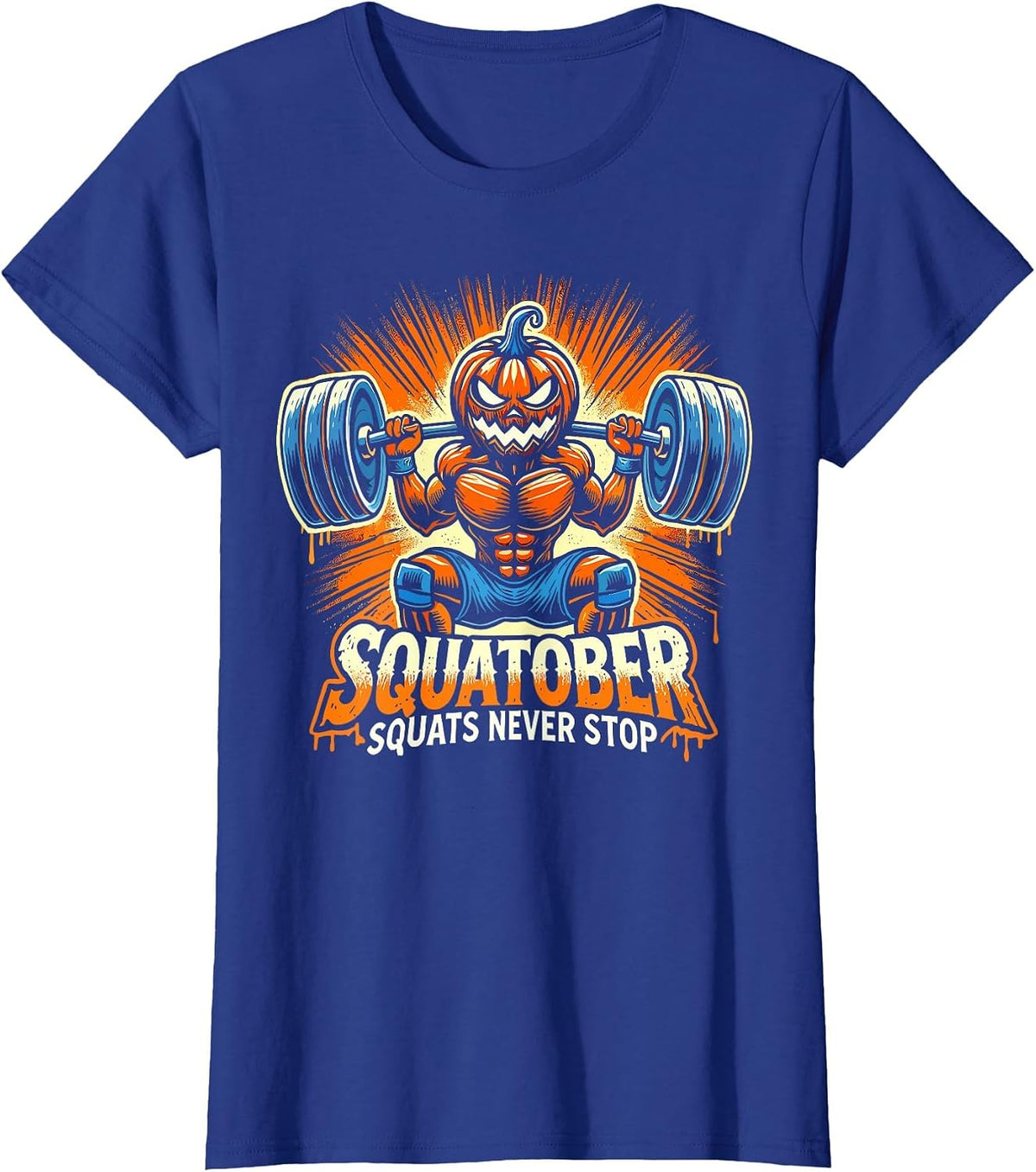 Squatober Pumpkin Halloween Costume, Spooky Weightlifting T-Shirt - Royal Blue