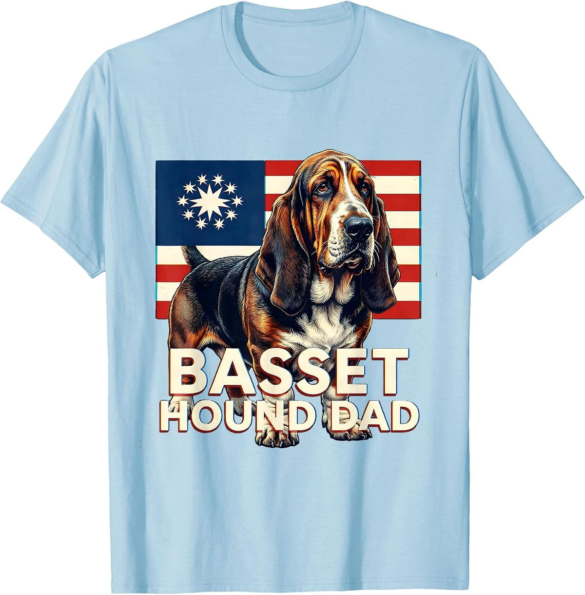 Men's Basset Hound Dad Patriotic 4th Of July Dog Breed Pride T-Shirt - Baby Blue