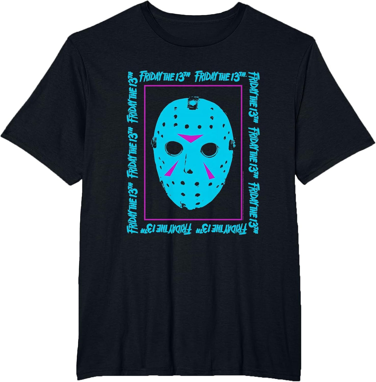 Friday the 13th Blue Mask Neon Summerween Horror Movie T-Shirt - Black