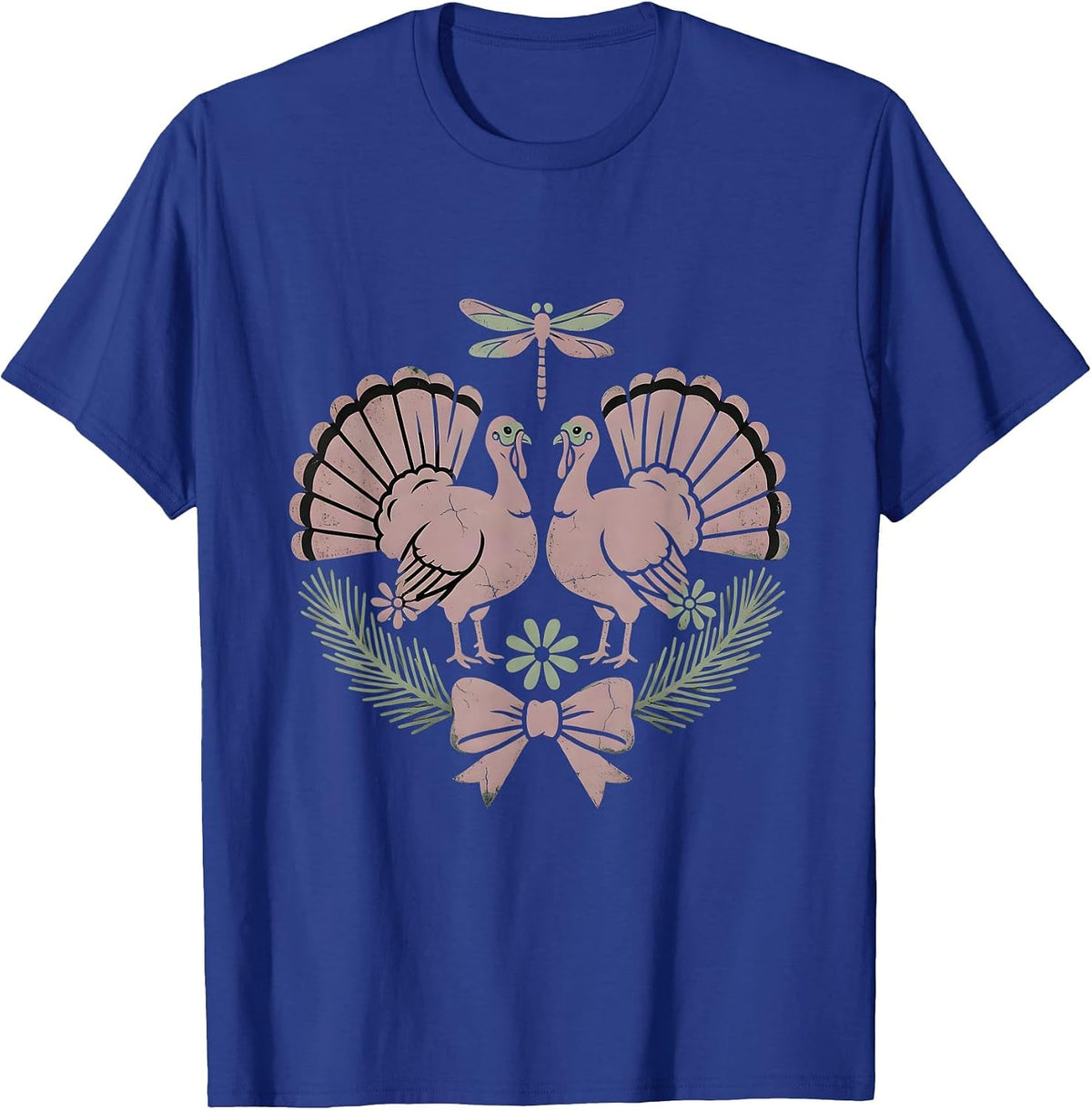 Men's Camo Turkeys Strutting Through Forest Clearing T-Shirt - Royal Blue
