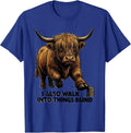 I Also Walk Into Things Blind Funny Highland Cow Humor T-Shirt - Royal Blue